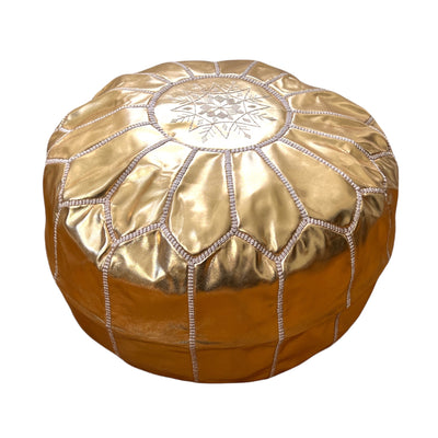 Moroccan leather poufs are handcrafted and hand sewn by artisans in Morocco with goat leather dyed in tanneries that have existed for generations.