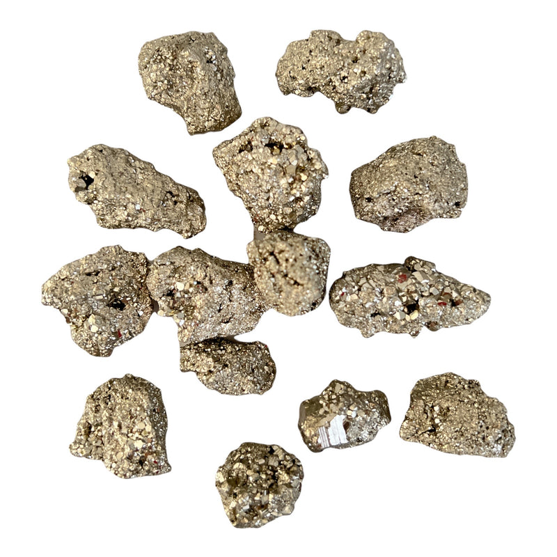  Raw Pyrite has a shiny golden brass appearance that forms in a cubic structure. Pyrite’s glistening facets encourage the reflection of your self-worth and potential. 