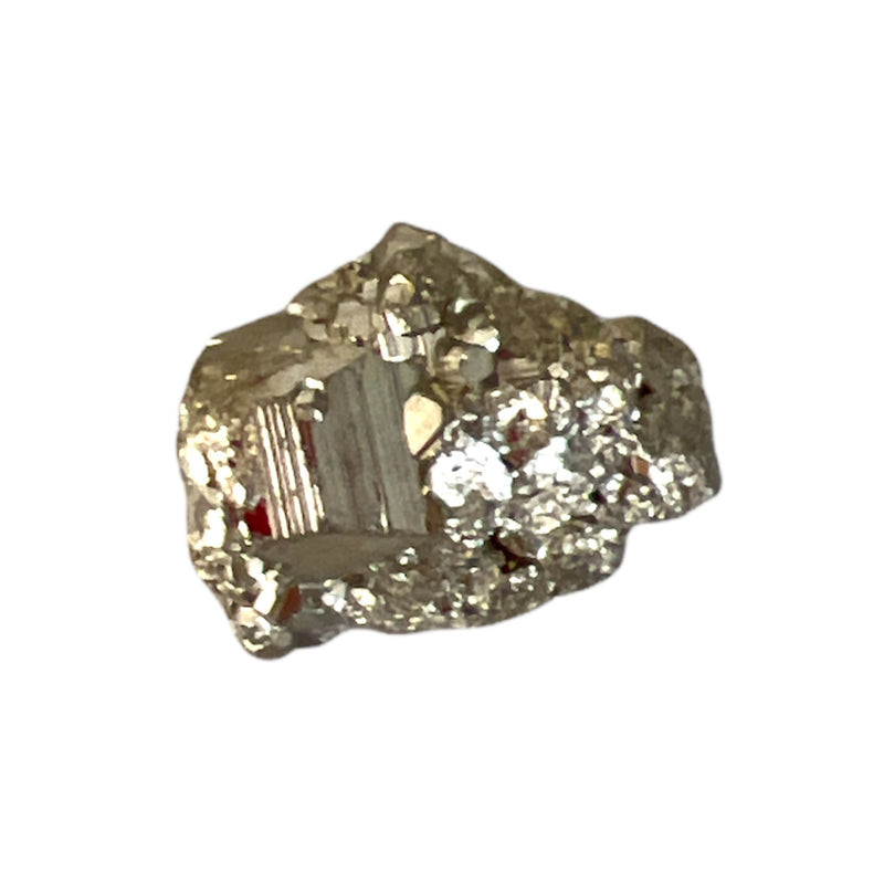  Raw Pyrite has a shiny golden brass appearance that forms in a cubic structure. Pyrite’s glistening facets encourage the reflection of your self-worth and potential. 