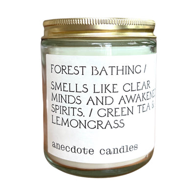 Forest bathing candle smells like clear minds and awakened spirits.  Green Tea & Lemongrass - Just like a walk through the woods