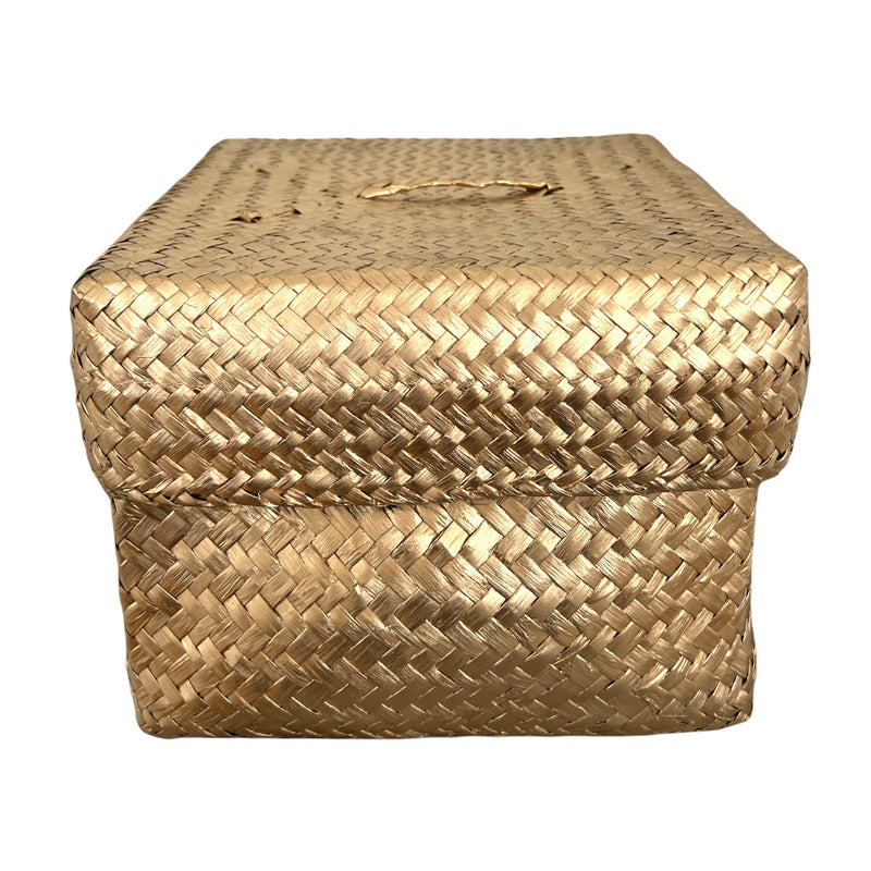 Hide away those treasures in a woven gold seagrass box. 