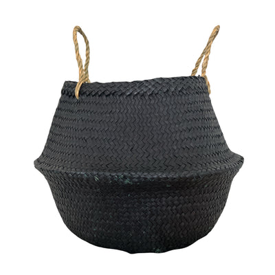 Black seagrass market basket with tan handle