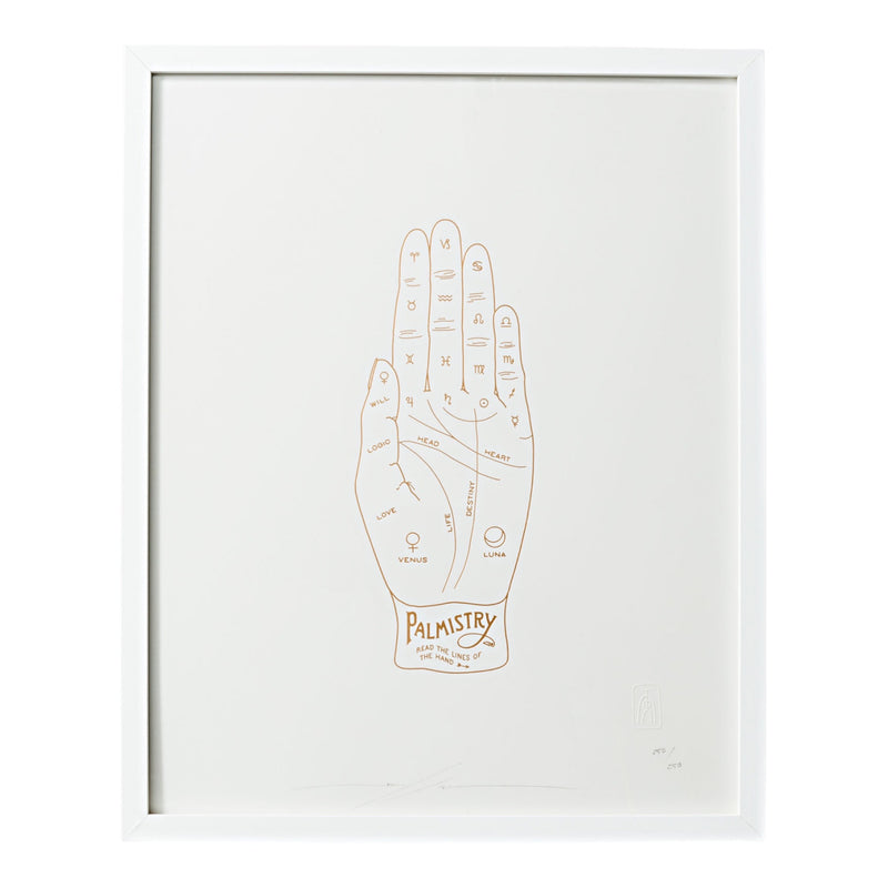 This framed Palmistry Art Print is designed from a turn of the century advertising card for seekers of their own mystery.