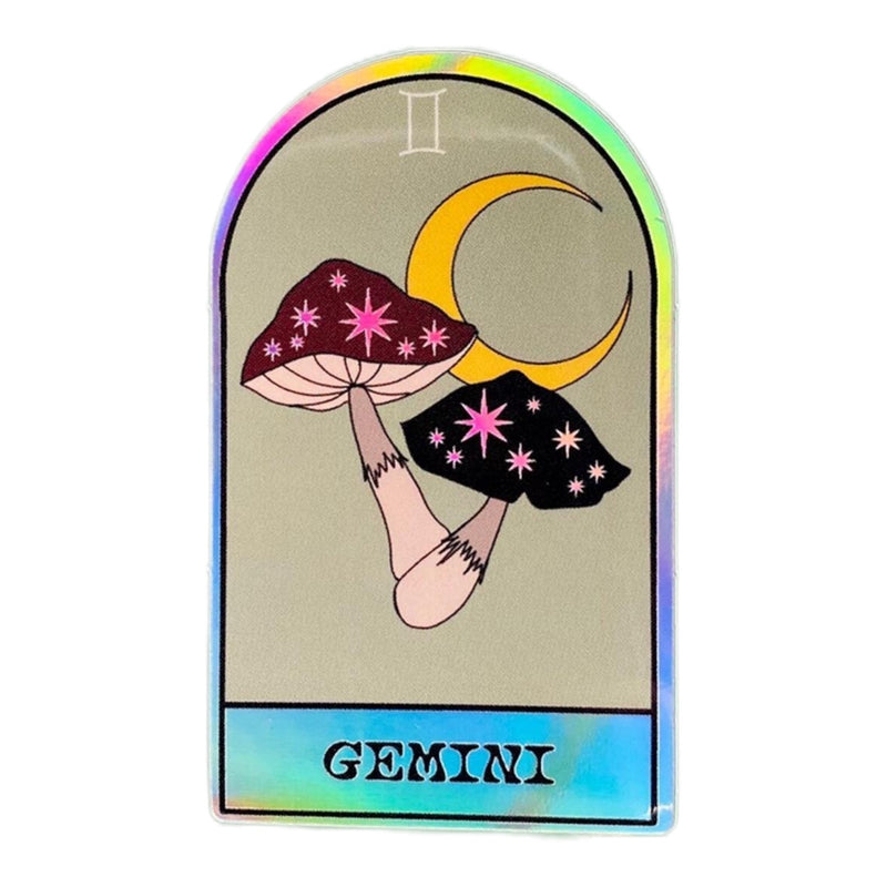 Gemini Holographic Sticker with 2 Magical Mushrooms