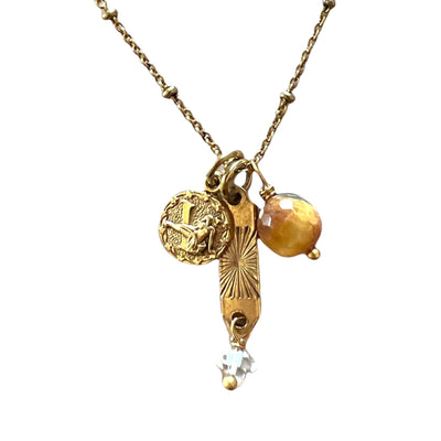 Virgo Zodiac Cluster Necklace with tiger eye