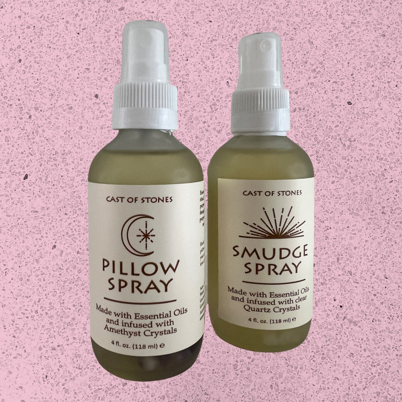 This calming pillow spray is made with essential oils and infused with amethyst crystals.