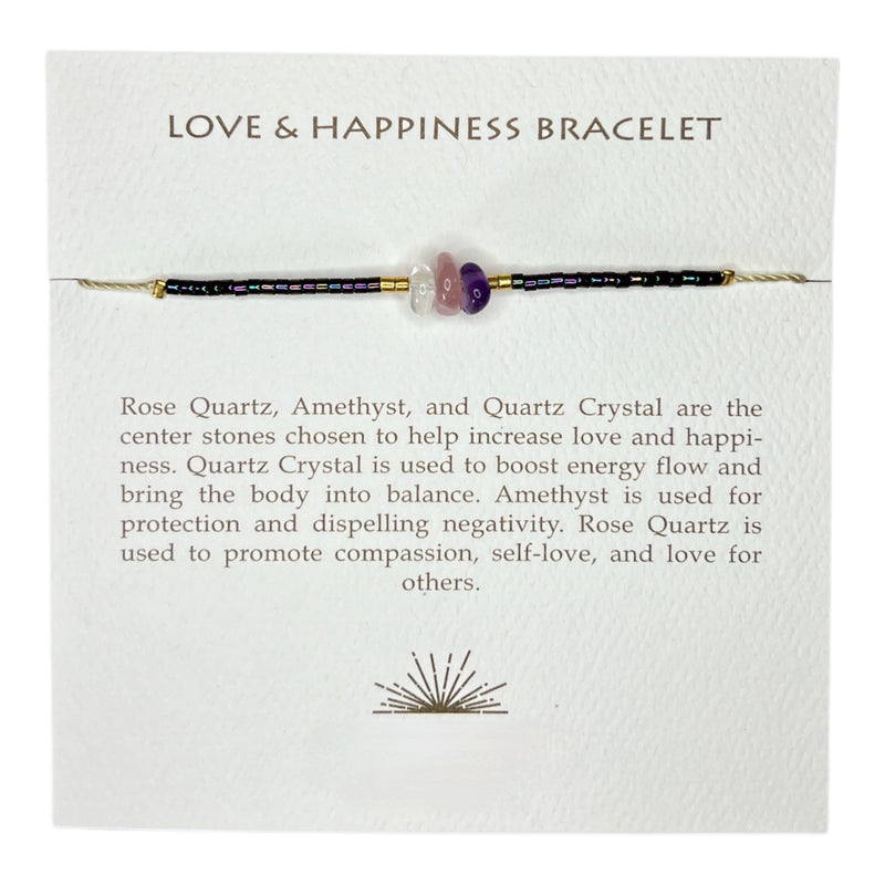 love + happiness iridescent purple beaded bracelet.