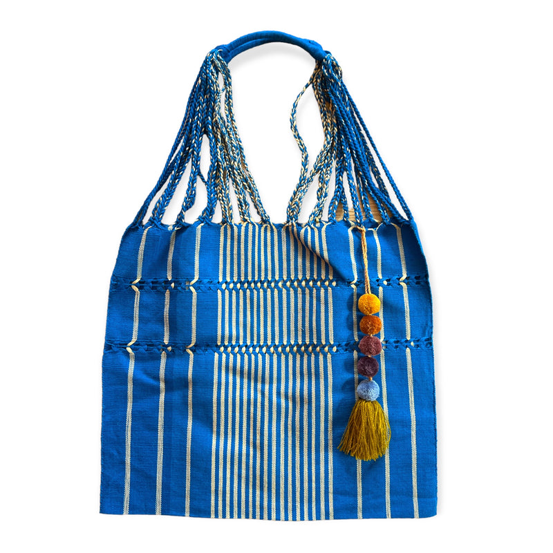 Mexican Striped Hammock Bag with Pom Pom