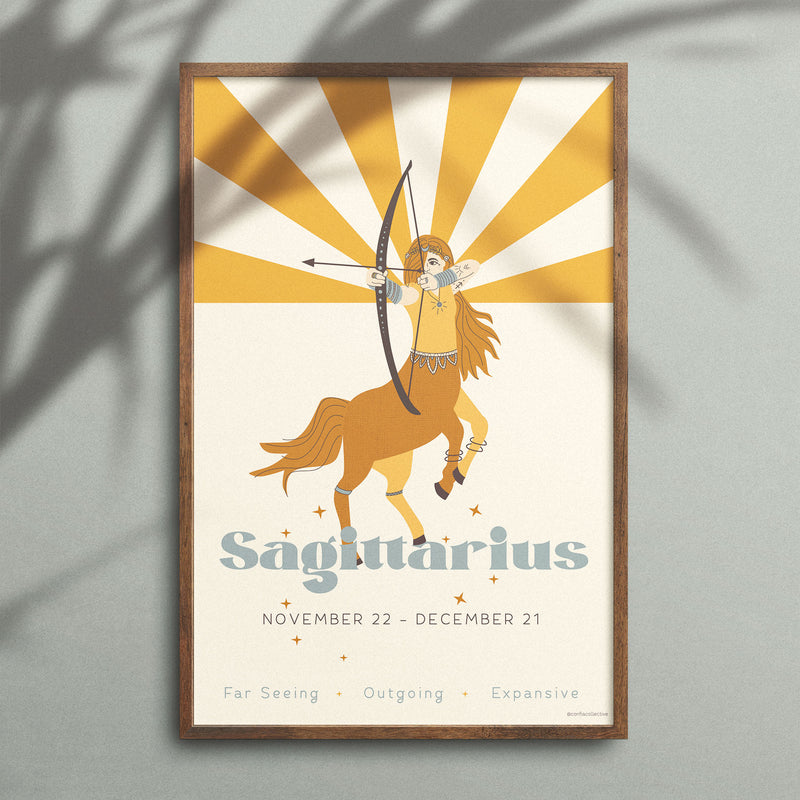 Celebrate all that fiery Sagittarius is: far seeing, outgoing, and expansive.  Our high quality custom zodiac poster, created just for Confia Collective, makes a thoughtful gift.