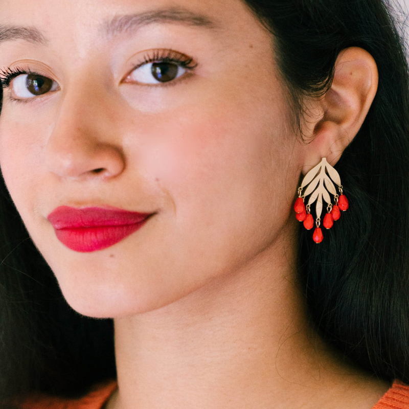 Red Bead Chandelier Studs