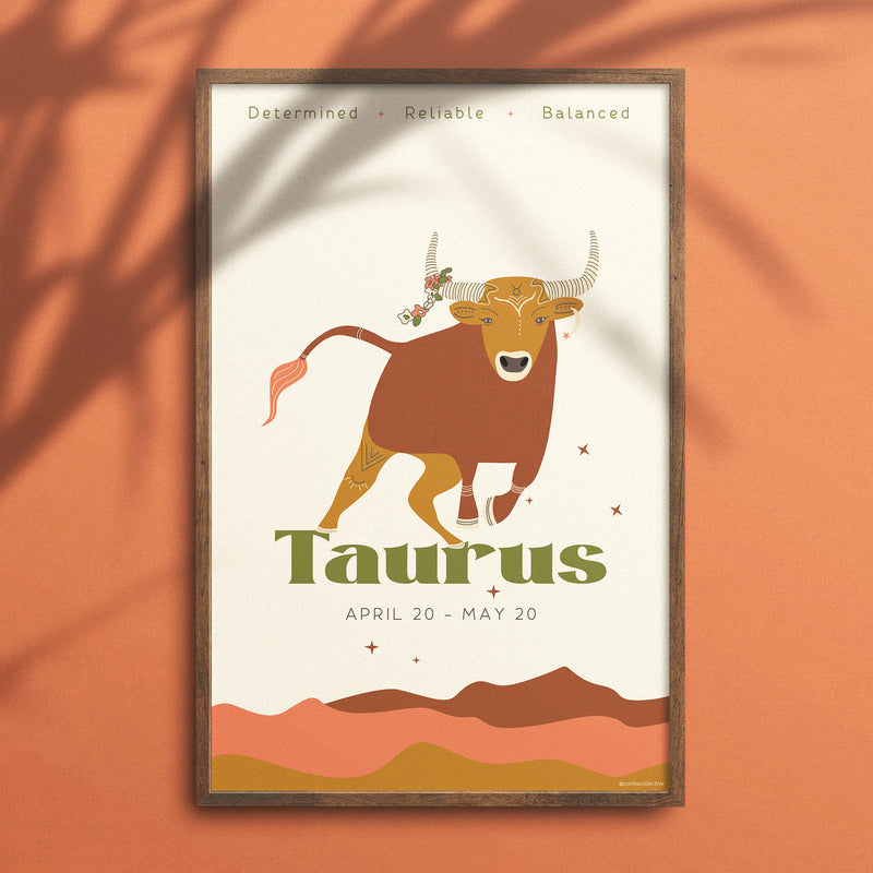Celebrate all that grounded Taurus is: determined, reliable, and balanced. Our high quality custom zodiac poster, created just for Confia Collective, makes a thoughtful gift. 