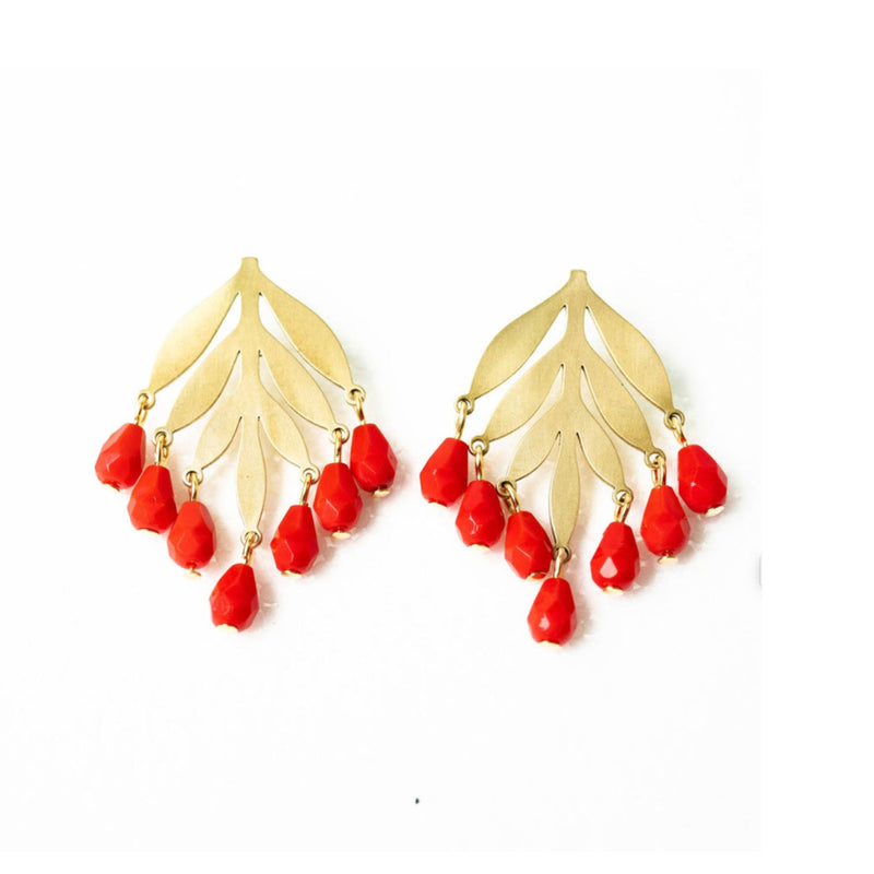 Red Bead Chandelier Studs