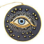 Embroidered Navy Lucky Eye Disc Ornament - Confía Collective