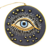 Embroidered Navy Lucky Eye Disc Ornament - Confía Collective