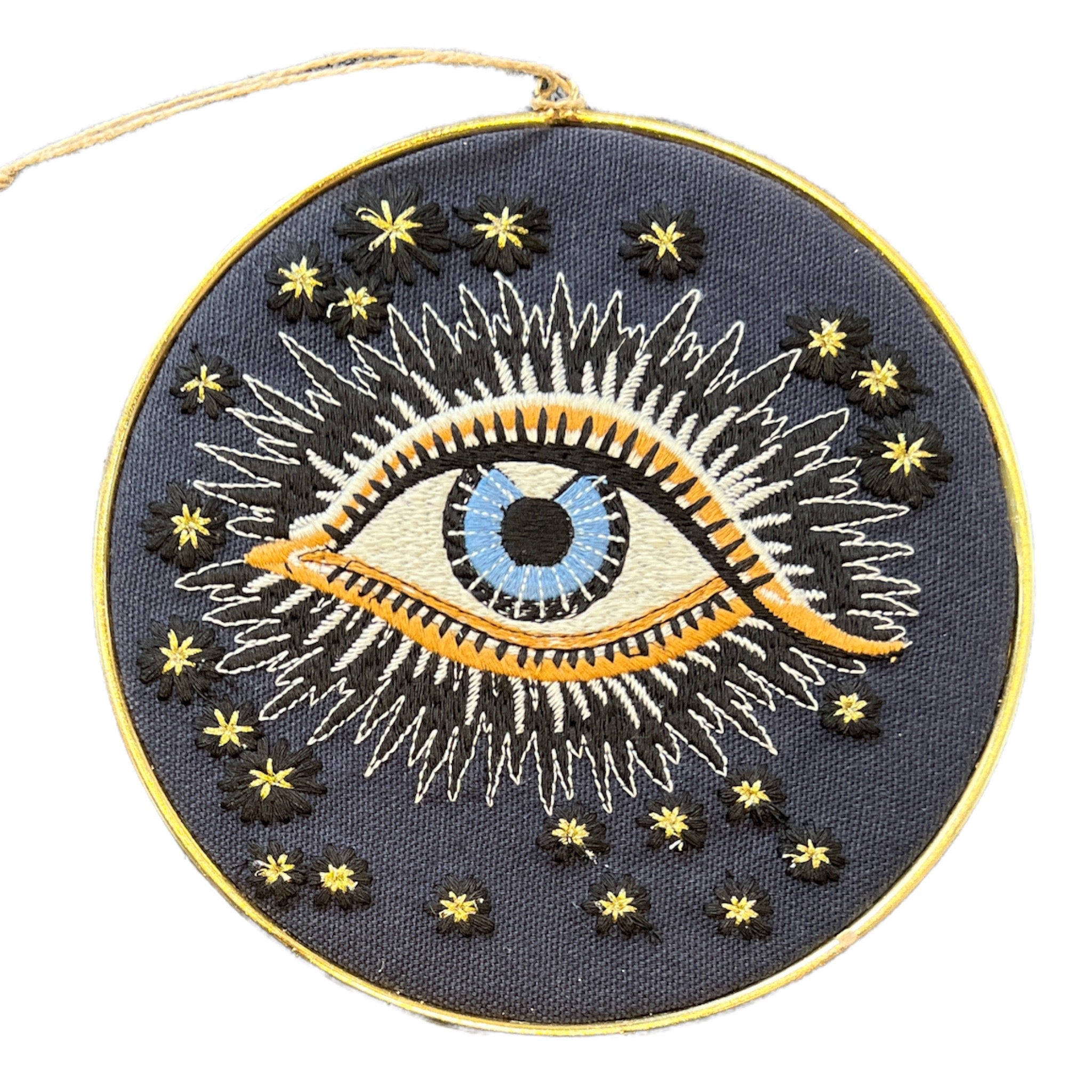 Embroidered Navy Lucky Eye Disc Ornament - Confía Collective