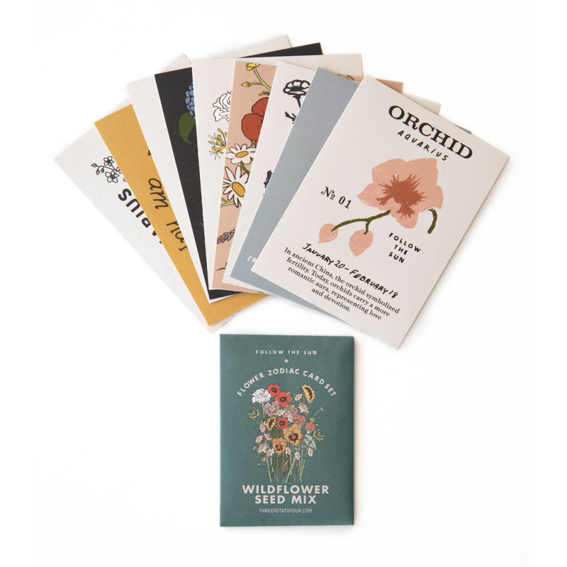 Inspired by vintage collectible trading card sets, this Pisces Flower Zodiac Sticker Card Set explores the beauty of flowers reflected in the starry night skies above. 