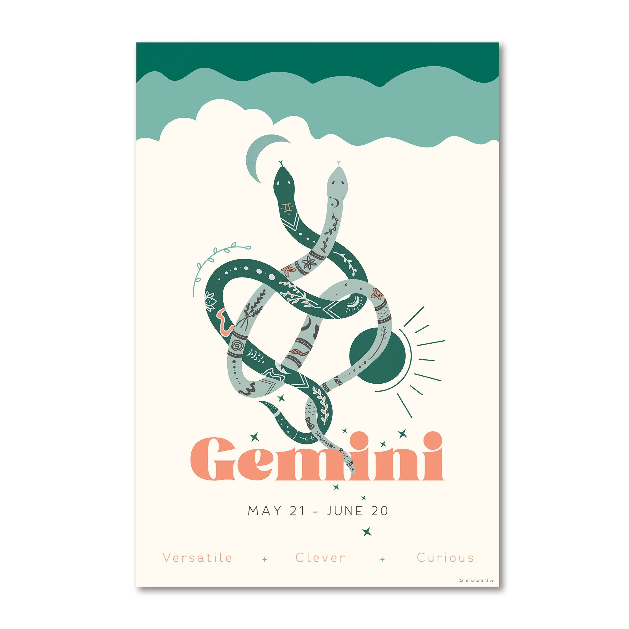 Gemini Zodiac Poster - Confía Collective