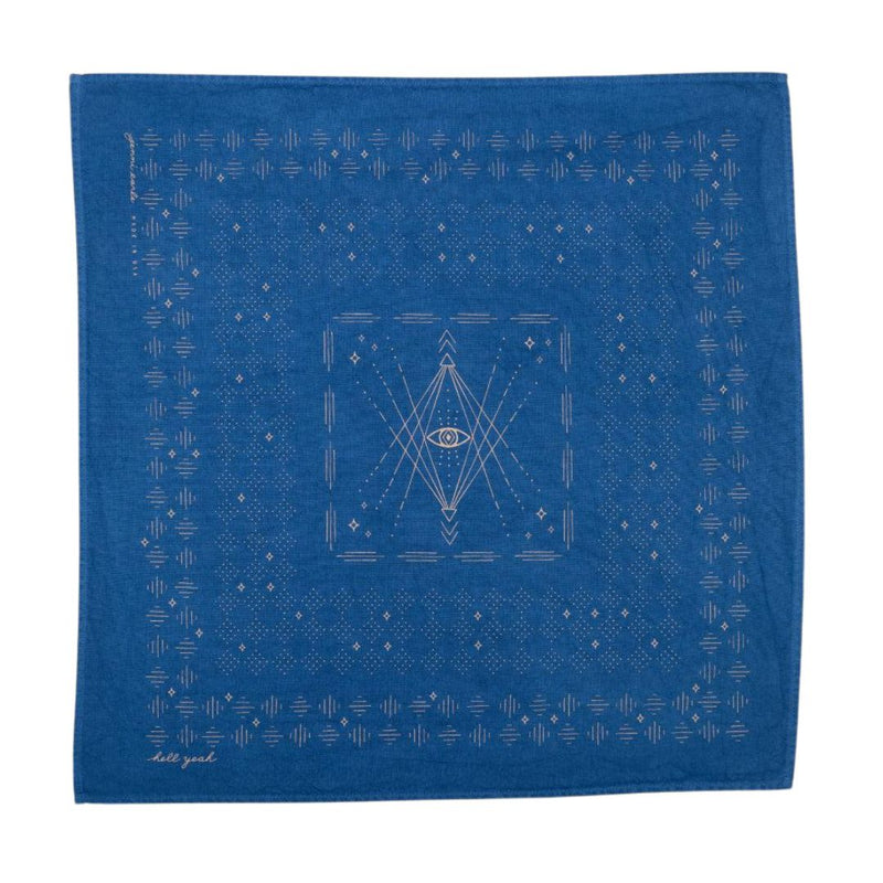 Hand-dyed and printed bandanas to be used as a talisman for personal courage.