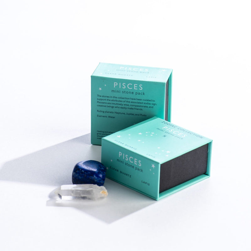 The stones in this Pisces mini stone pack - clear quartz and lapis - have been curated to support the attributes of compassionate Pisces. 