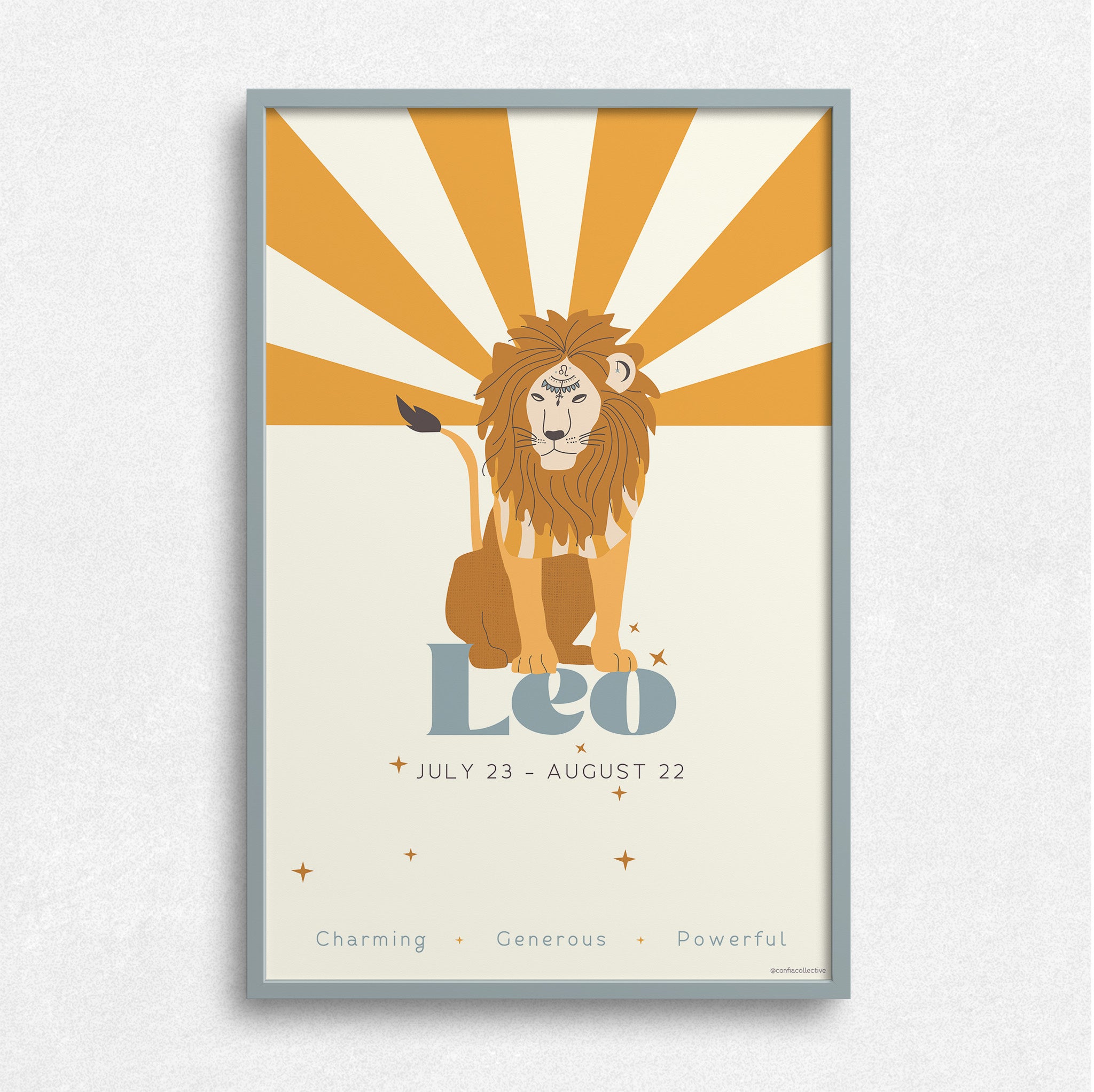 Celebrate all that fiery Leo is: charming, generous, and powerful.  Our high quality custom zodiac poster, created just for Confia Collective, makes a thoughtful gift.