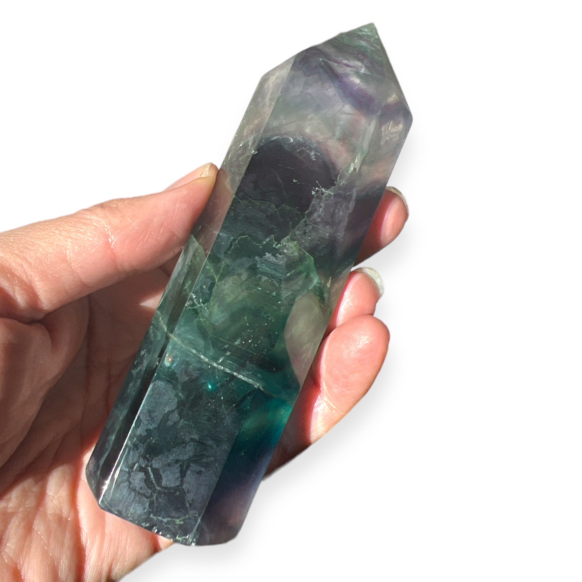 Polished Rainbow Fluorite Crystal Tower - Confía Collective