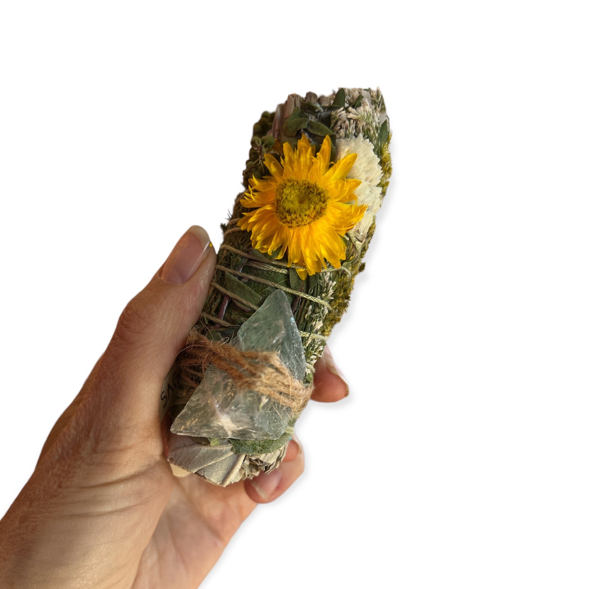 Smudging Sage Wand with Fluorite Crystal - Confía Collective
