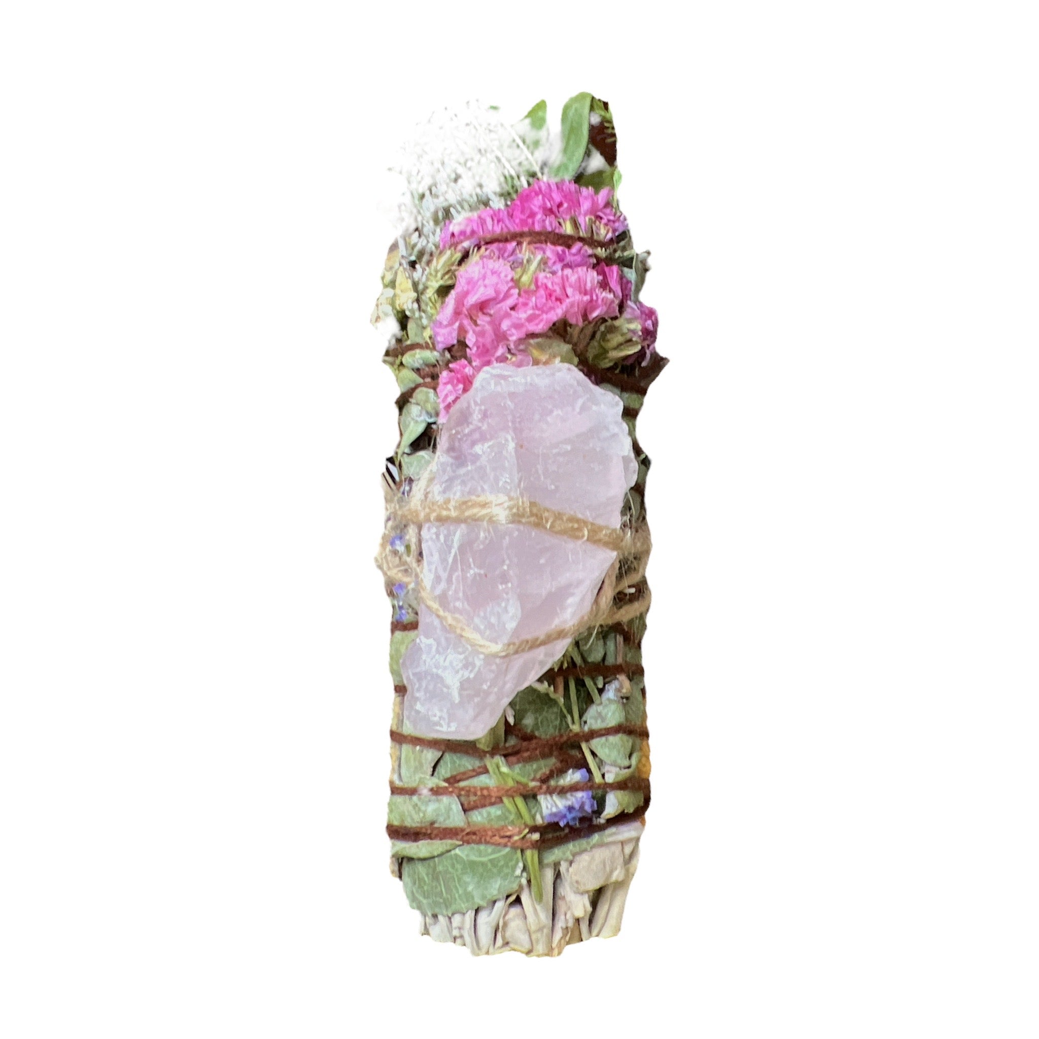 Smudging Sage Wand with Rose Quartz - Confía Collective