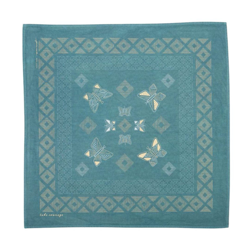 Hand-dyed and printed bandanas to be used as a talisman for personal courage.