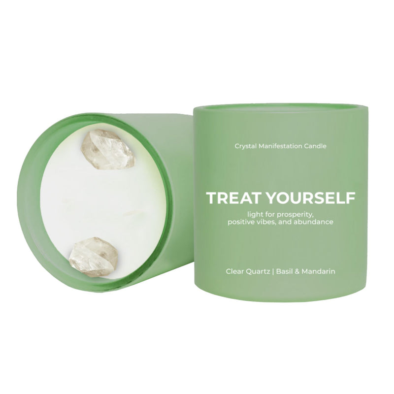 "Treat Yourself" Clear Quartz Crystal Manifestation Candle